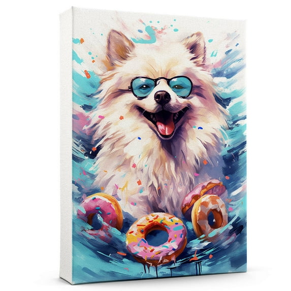 American Eskimo Dog Canvas Wall Art,Pet Canvas Painting Puppy Artwork,Colorful-Watercolor Original Artwork Print For Bedroom, Bathroom Wall Art decor