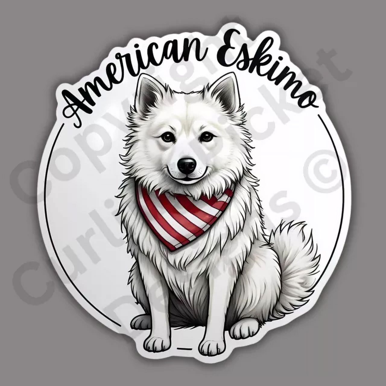 American Eskimo Dog With Bandana Dog Breed Cute Sticker Phone Decal ...