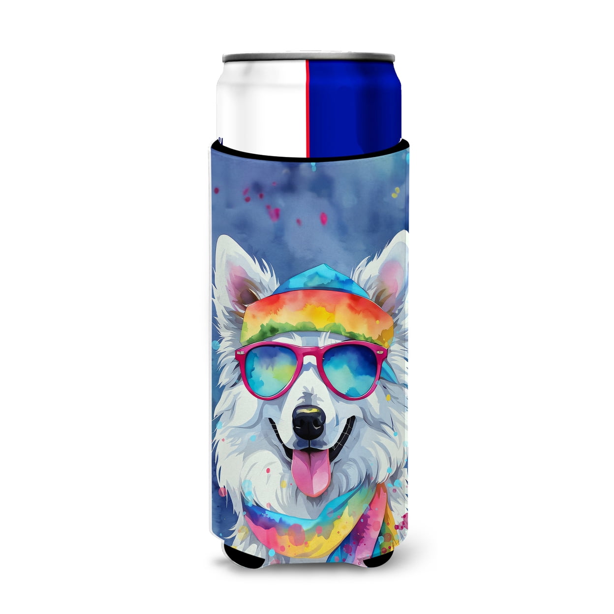 American Eskimo Hippie Dawg Hugger for Ultra Slim Cans 4 in x 6.5 in