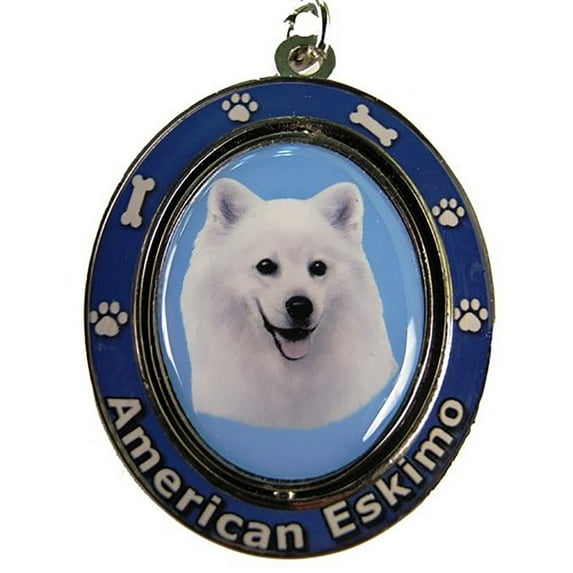 American Eskimo Key Chain "Spinning Pet Key Chains"Double Sided Spinning Center