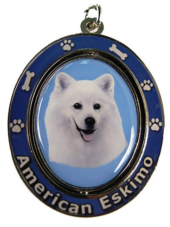 American Eskimo Key Chain "Spinning Pet Key Chains"Double Sided Spinning Center