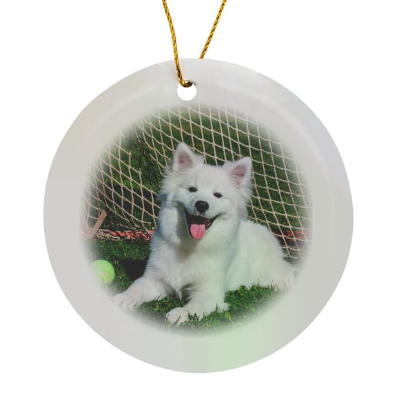 3drose, American Eskimo, Los Angeles, California, United States of America, Circle Porcelain Ornament