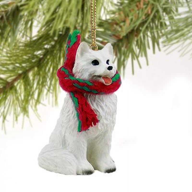 White Stone Resin American Eskimo Dog Christmas Ornament