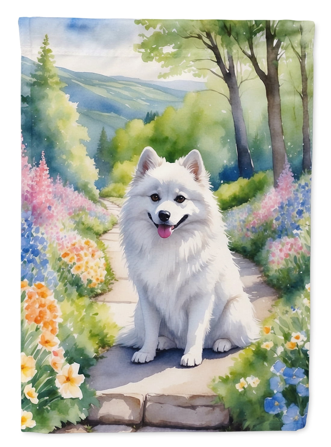 American Eskimo Spring Garden House Flag 28 in x 40 in