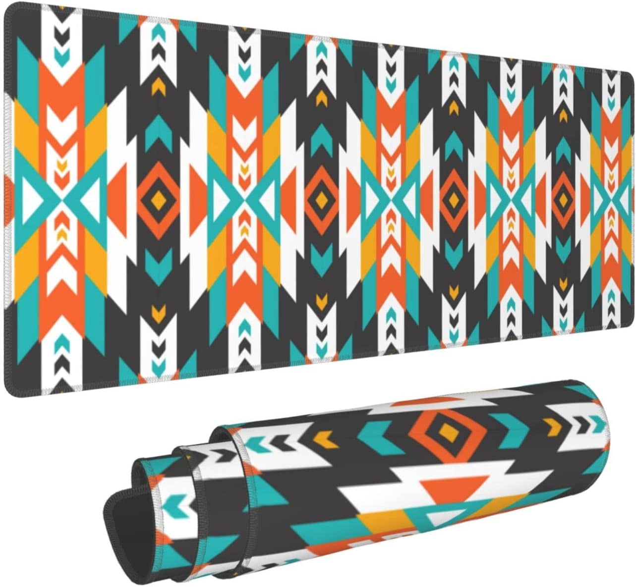 American Ethnic Culture Gaming Mouse Pad XL, Extended Stitched Edges Mousepad, Large Mouse Mat Desk Pad, Long Non-Slip Rubber Base Mice Pad（31.5x12 Inch）