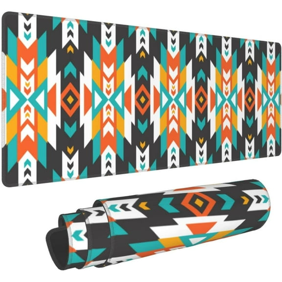 American Ethnic Culture Gaming Mouse Pad XL, Extended Stitched Edges Mousepad, Large Mouse Mat Desk Pad, Long Non-Slip Rubber Base Mice Pad（31.5x12 Inch）