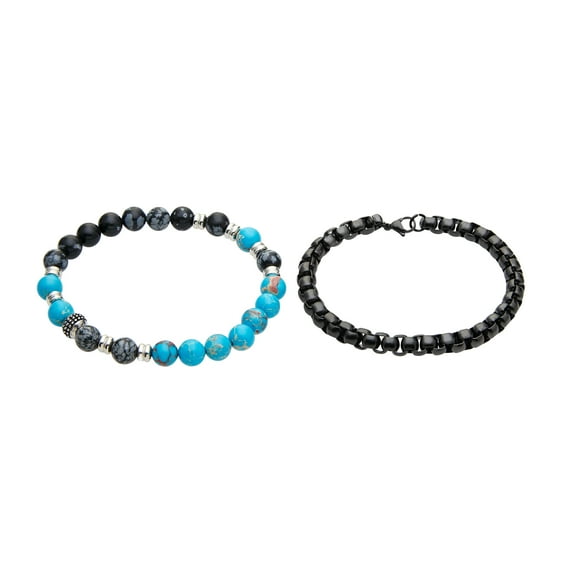 American Exchange 2 Piece Precious Stone/Alloy Light Blue Beads Stackable Bracelets for Men