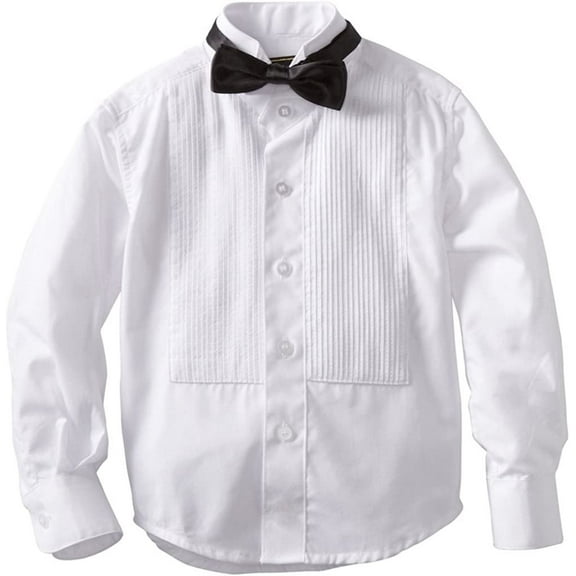American Exchange Boys 1-20 Long Sleeve Wing Tip Tuxedo Shirt with Bowtie 1, White