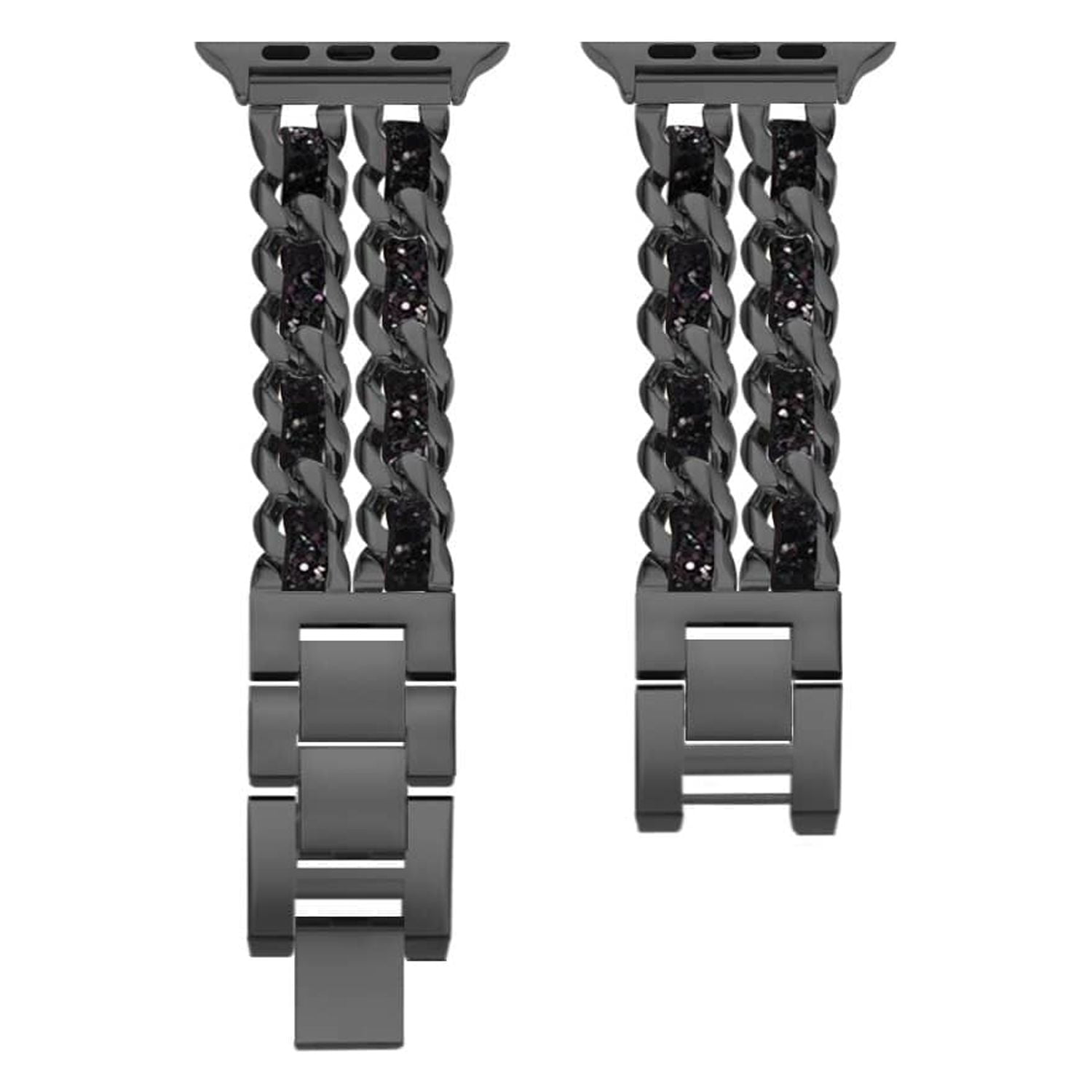 American Exchange Ladies Metal Strap for Apple Watch 38mm & 40mm, Gunmetal/Black Silver Glitter