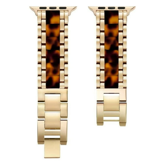 American Exchange Ladies Metal Strap for Apple Watch 38mm & 40mm, Shiny Gold/Tortoise Resin