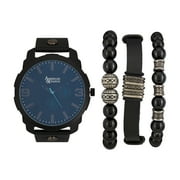 American Exchange Mens Black Analog Quartz Watch and Stackable Bracelet Gift Set
