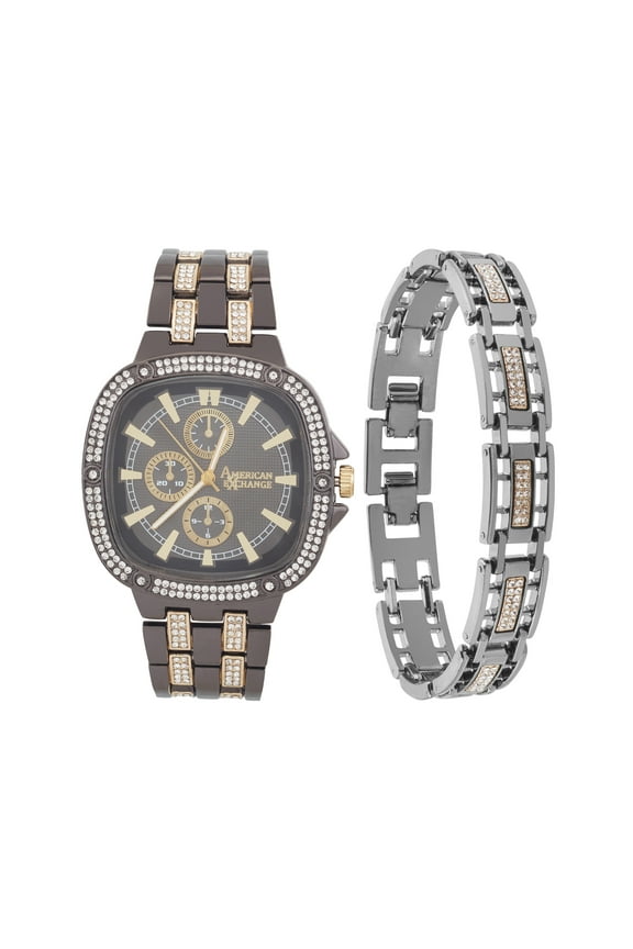 Men's Black Watch & Bracelet Set