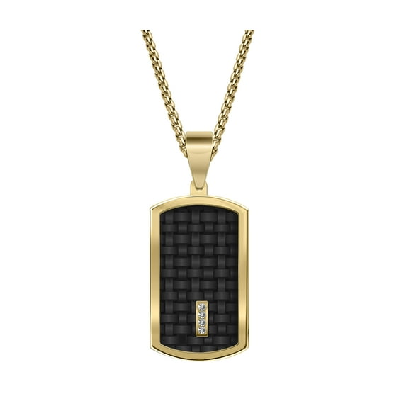 American Exchange Men's Diamond Stainless Steel Gold/Gold Dog Tag Pendant Necklace
