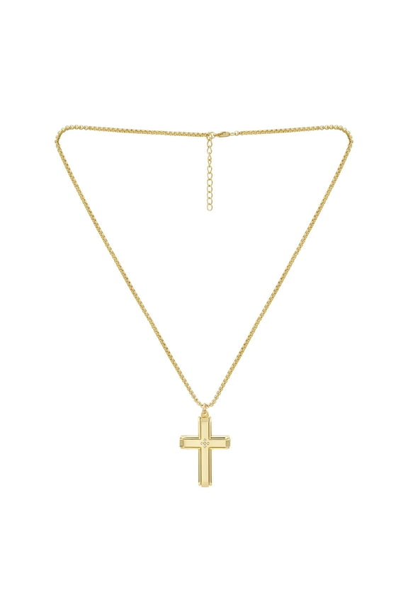 Men's Gold Tone Metal Cross Pendant Necklace
