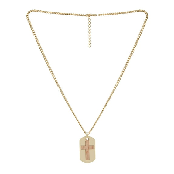 American Exchange Men's Gold Tone Metal Cross Religion Medallion Necklace