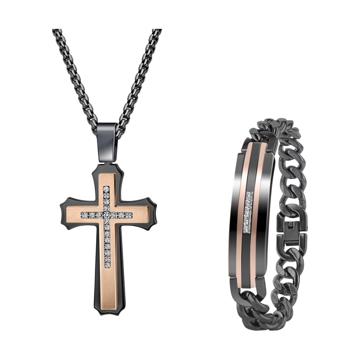 American Exchange Men's Metal Cross Pendant Necklace & ID Tag