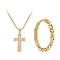 thumbnail image 1 of American Exchange Men's Metal Cross Pendant Necklace & ID Tag Bracelet Set, Gold Tone, 1 of 5