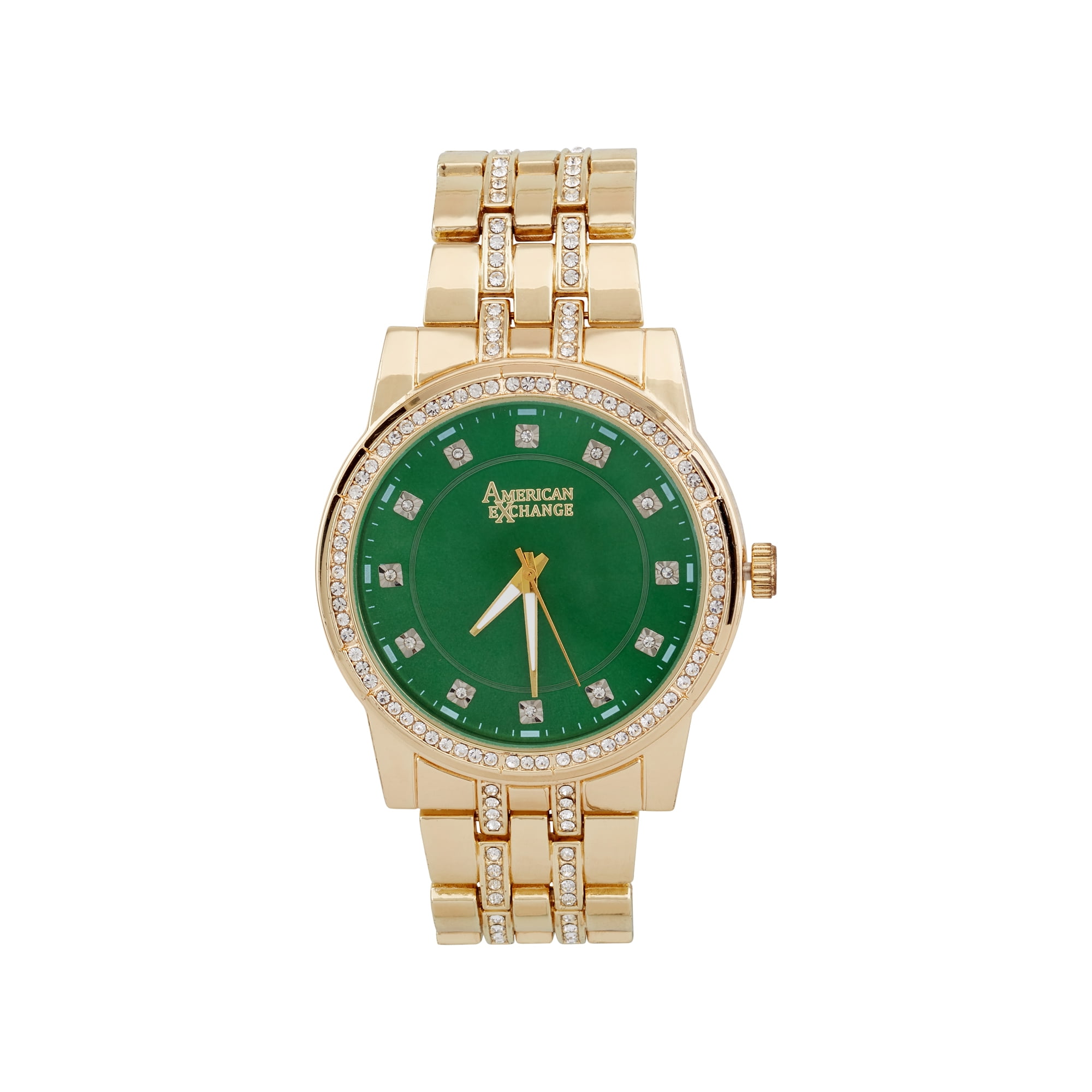American Exchange Men's Metal Gold/Green Watch & Bracelet Set