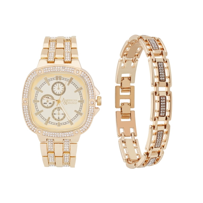 American Exchange Men's Metal Gold Watch & Bracelet Set - Walmart.com