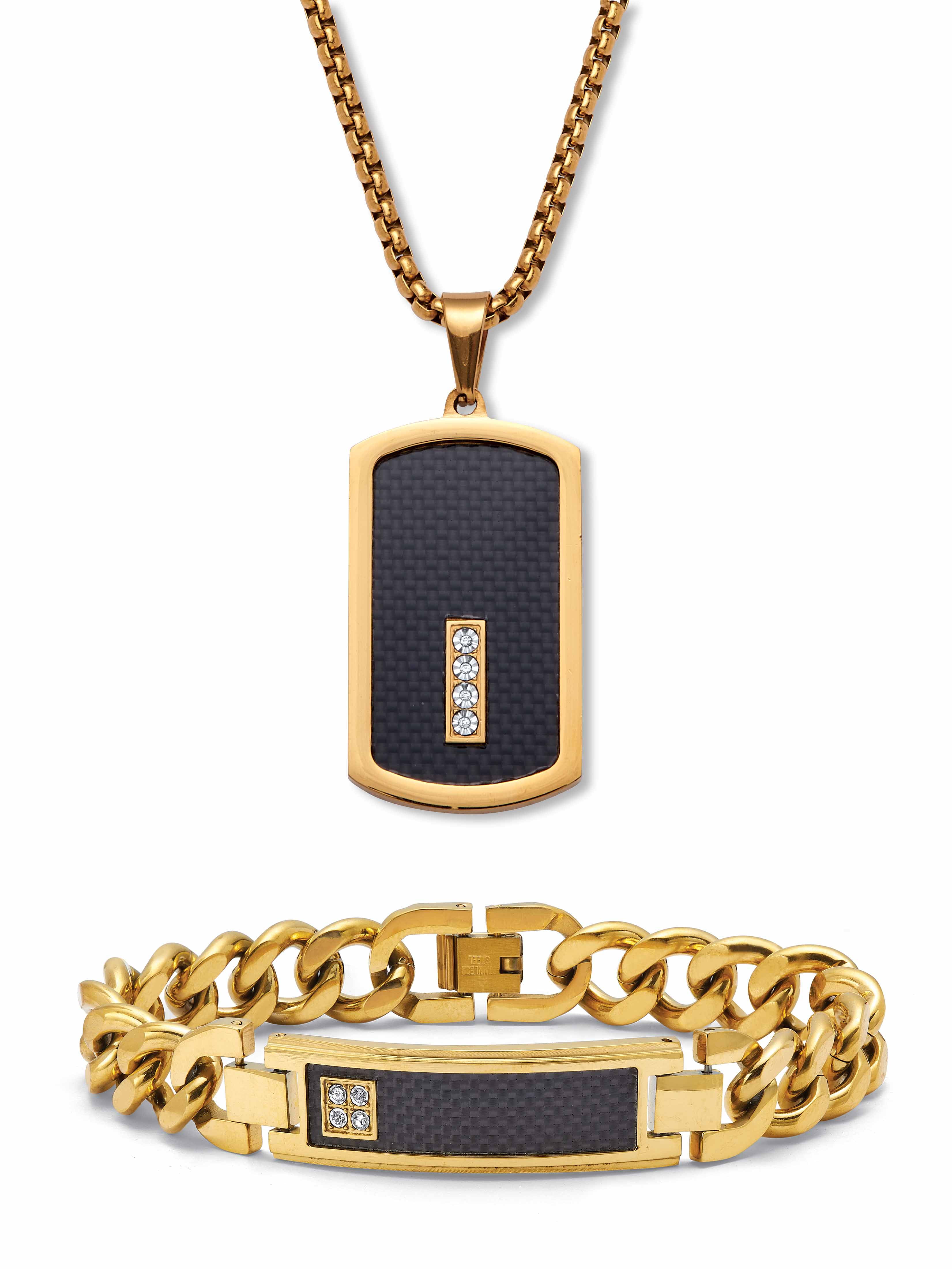 American Exchange Men's Round Crystal Black And Gold Ion-Plated