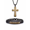 thumbnail image 1 of American Exchange Men's Round Crystal Matte Black And Gold Ion-Plated Stainless Steel Cross Pendant Necklace And Bracelet Set, 26 Inch Chain, 1 of 6