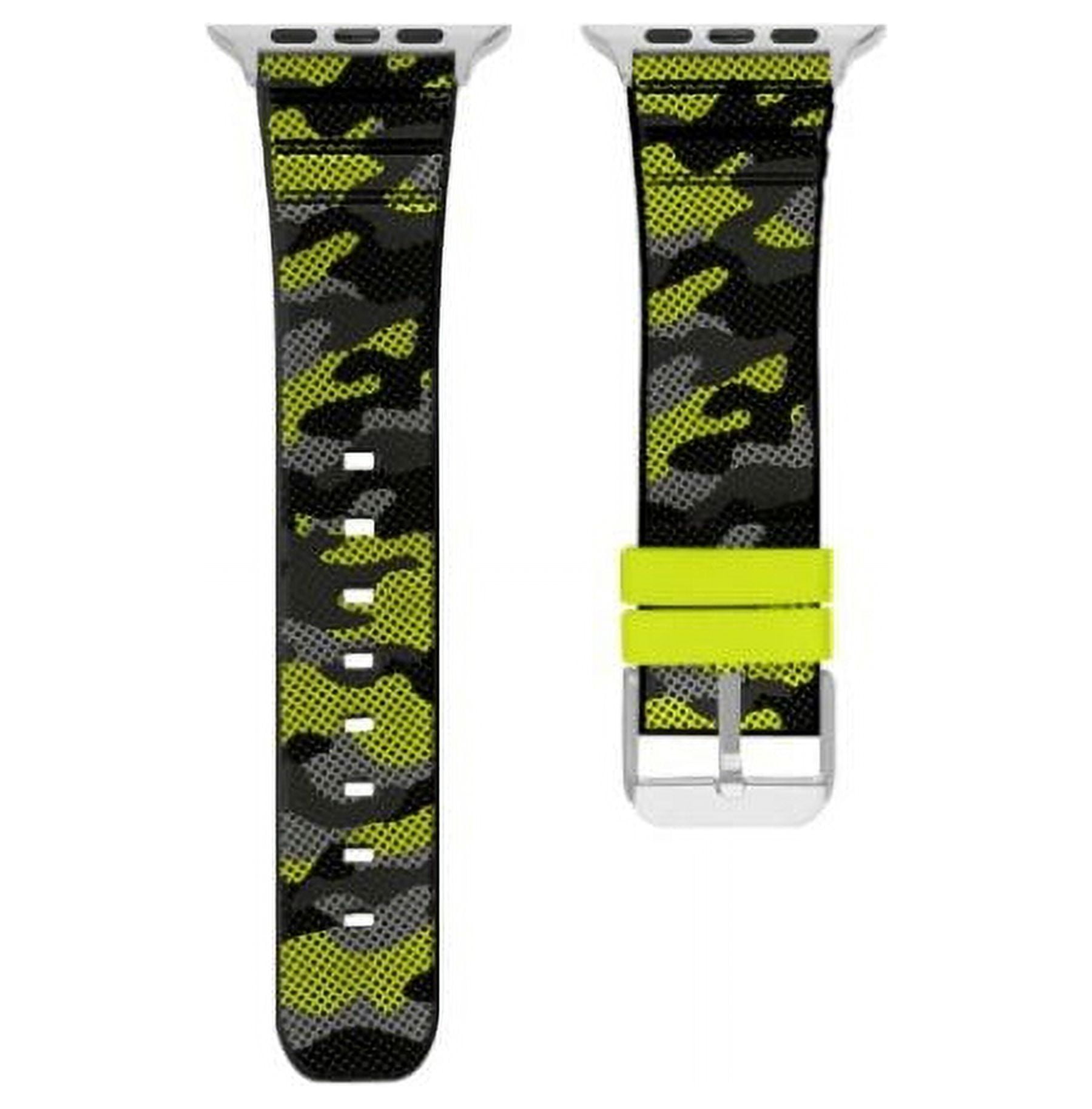 American Exchange Men s Rubber Watch Strap Compatible w 42mm 44mm Apple Watch Black Lime Camo Walmart