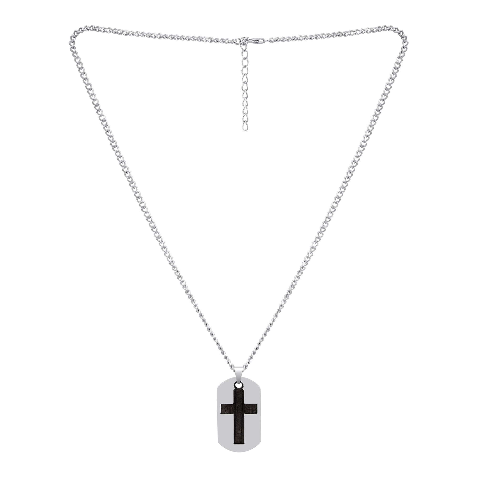 American Exchange Men's Silver Tone Metal Cross Religion Medallion Necklace