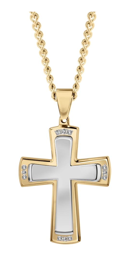 American Exchange Men's Stainless Steel Gold/Silver Cross Pendant Necklace