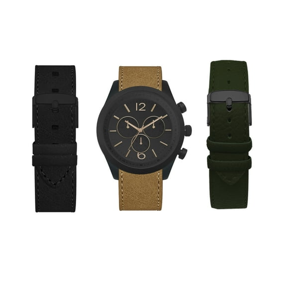 American Exchange Men's Watch Analog with Black, Light Cognac and Olive Camo Interchangeable Straps