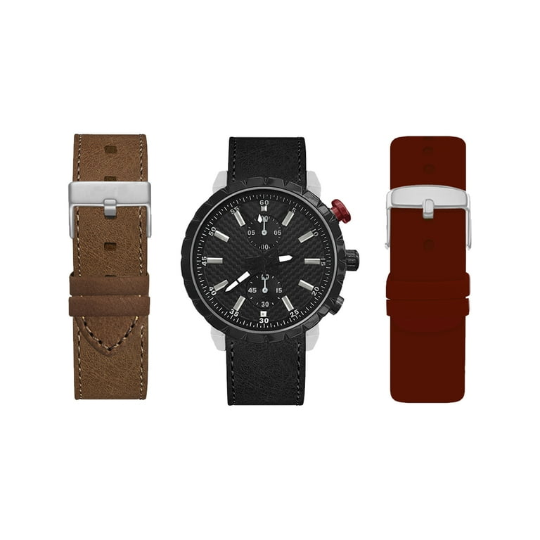 American Exchange Men s Watch Analog with Burgundy Brown and Black Interchangeable Straps Walmart