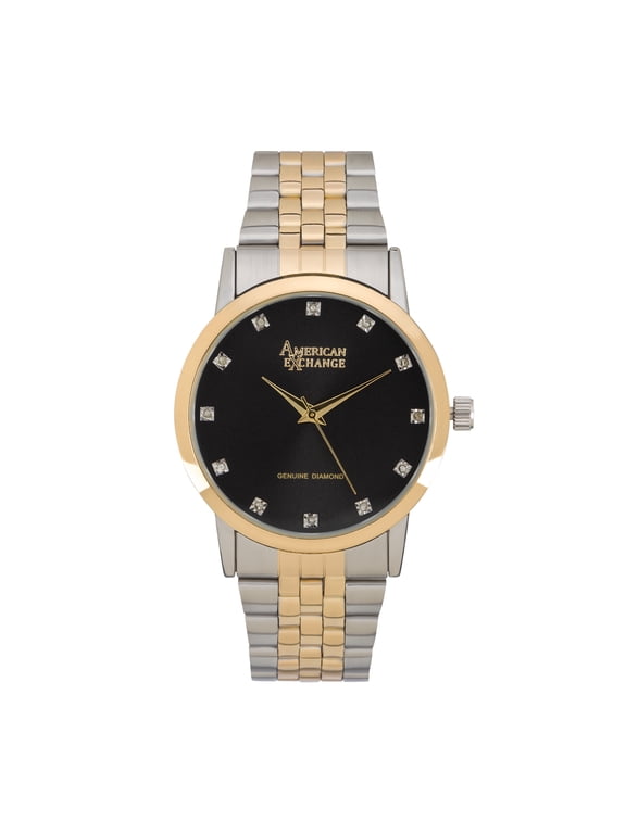 Men's Watch Genuine Diamond Collection Quartz Black Dial Two-Tone Bracelet