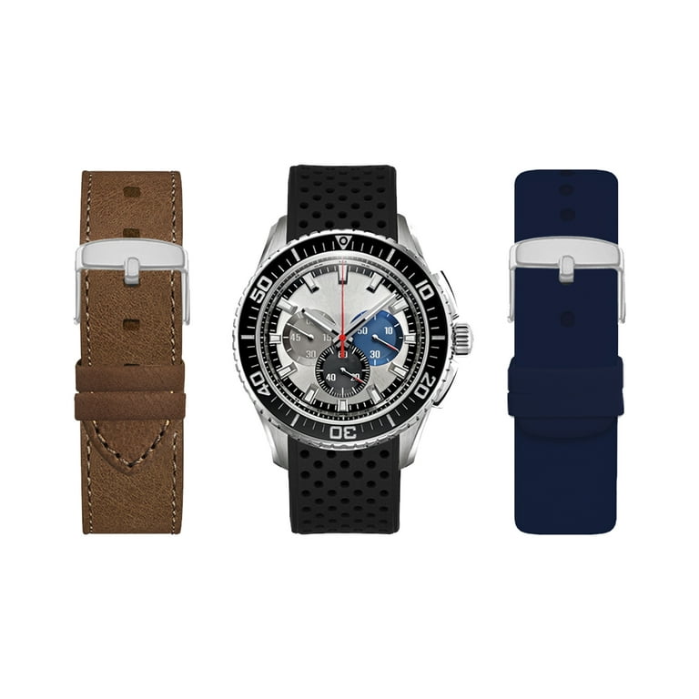 American Exchange Men's Watch Round Analog with Brown, Navy, and Black  Interchangeable Straps