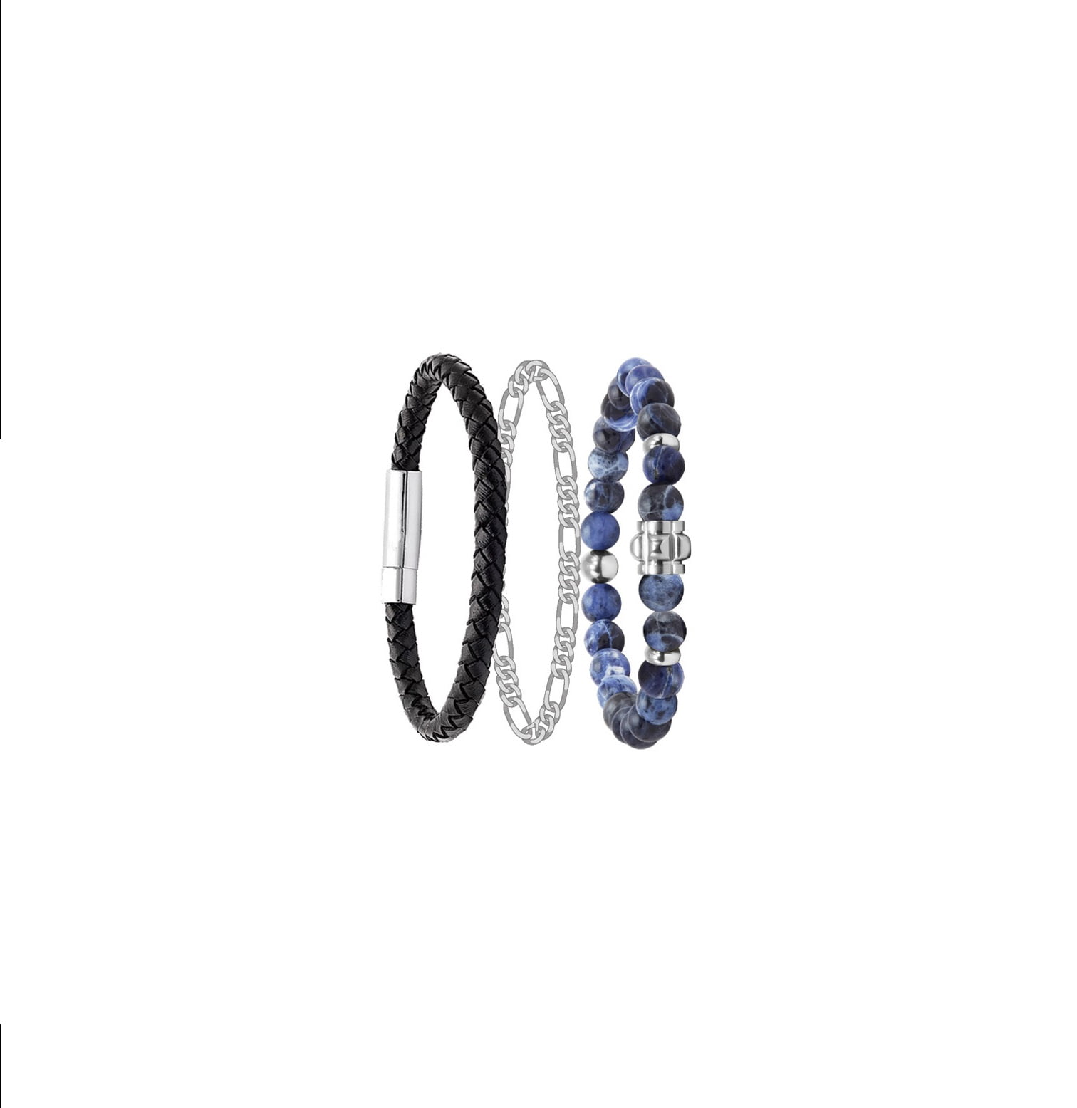 American Exchange Mens Metal Black/Blue/Silver Tone 3 Piece Bracelet Set