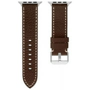 American Exchange Mens PU Leather Watch Strap Compatible w/ 42mm 44mm Apple Watch, Brown/Silver
