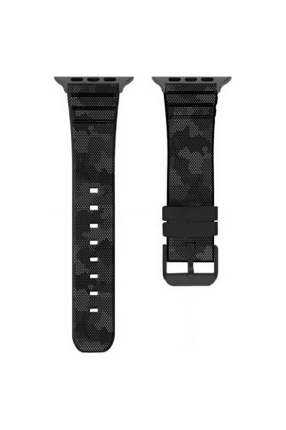 Mens Rubber Watch Strap Compatible w/ 42mm 44mm Apple Watch, Gray Camo/Gunmetal