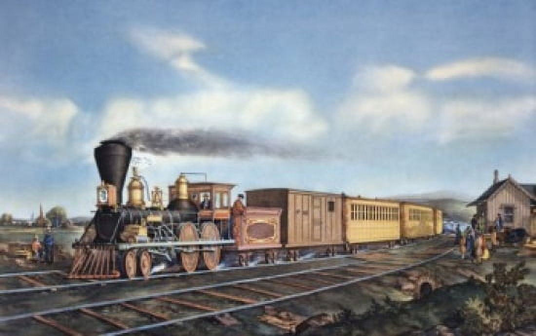 American Express Train 1855 Currier & Ives (1834-1907 American) Canvas Art - Currier & Ives (18 x 24)