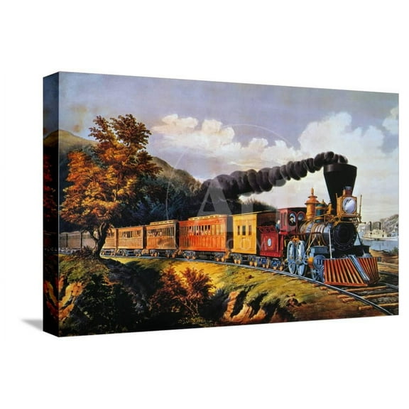 American Express Train, Transportation World Culture Stretched Canvas Wall Art by Currier Ives Sold by ArtCom