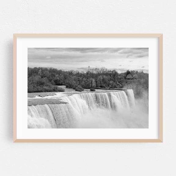 American Falls 03 B&W - Niagara Falls New York Photography Oak Framed Wall Art Print 20 x 30 inches