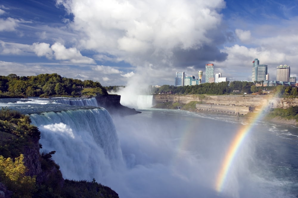 The American Falls Niagara Falls New York Usa With Horseshoe Falls And Niagara Falls Ontario Canada In Background Canvas Art - Darwin Wiggett Design Pics (34 x 22)