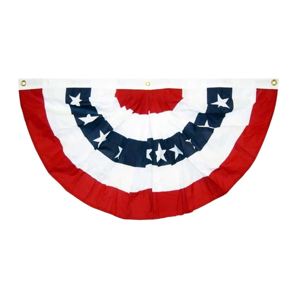 American Fan Flag for 4th of July, Patriotic Semi-Circle Bunting Flag with Grommets, Independence Day Scalloped Flags Stars Stripes Print for Yard Fence Hanging