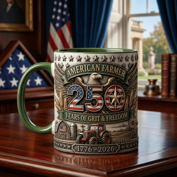 American Farmer Mug Green Inside Patriotic Eagle Tractor Gift for Farmers