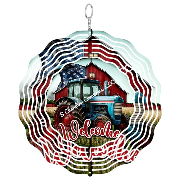 American Farmer Tractor 3D Wind Spinner Patriotic Agriculture Garden Decor
