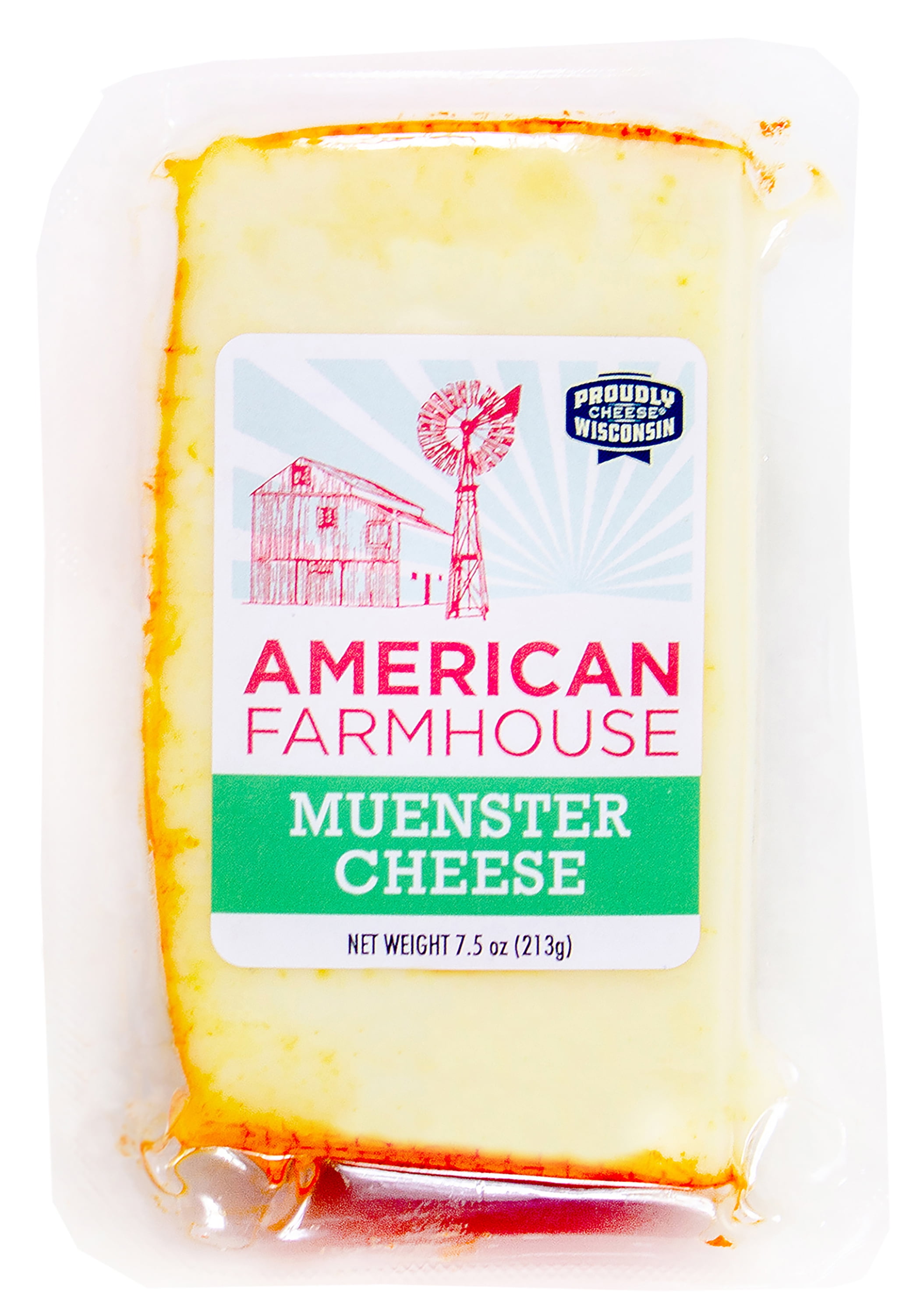 American Farmhouse Creamy Muenster Cheese 7.5 oz Chunk, Plastic vacuum