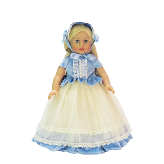 American Fashion World Blue Lace Colonial Dress for 18in Dolls