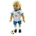 thumbnail image 1 of American Fashion World Blue & Pink Soccer Uniform 6pc Set Made to fit an 18in Doll, 1 of 4