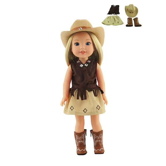 American Fashion World Handmade Tan Cowgirl Doll Clothing, 14'',4 Pieces