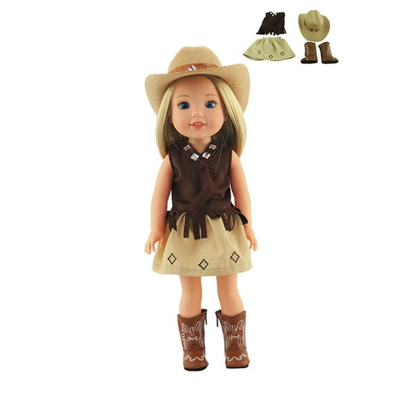 American Fashion World Handmade Tan Cowgirl Doll Clothing, 14'',4 Pieces