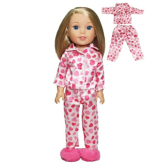 American Fashion World Pink Heart Pajamas for 14.5 Inch Dolls