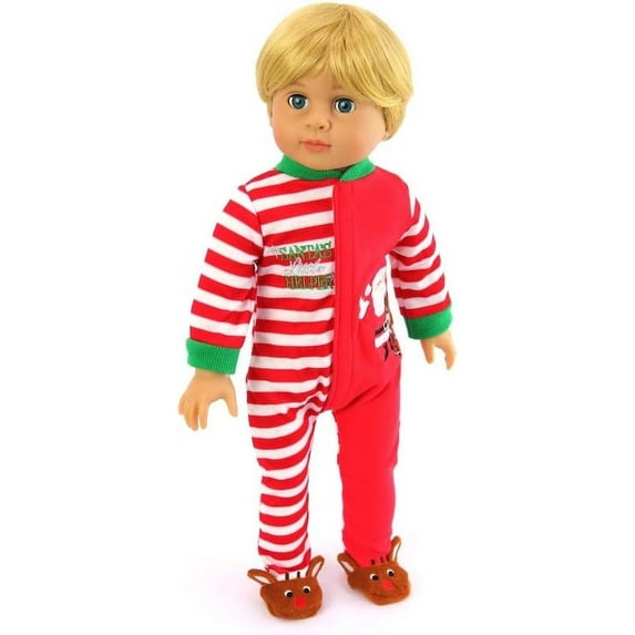 American Fashion World Santa’s Little Helper Christmas Pajamas made to fit 18 inch dolls compatible with American Girl Dolls