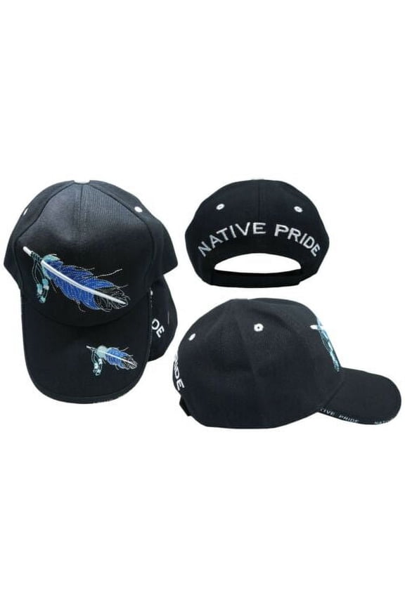 American Feather and Beads Black Embroidered Cap